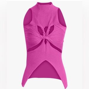 Bright Pink Women's Knotted Detail Semi High Neck | Sleeveless | Sweater Crop|SM